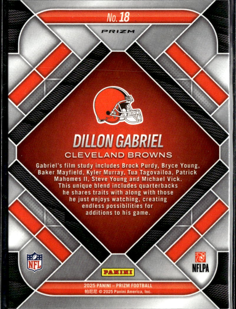 Dillon Gabriel 2025 Panini Prizm Emergent Silver Prizm Rookie Cleveland Browns