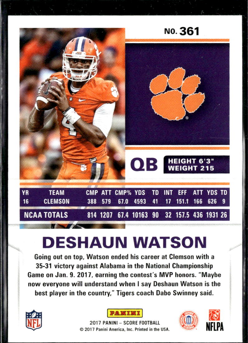 Deshaun Watson 2017 Score Rookie RC Clemson Tigers