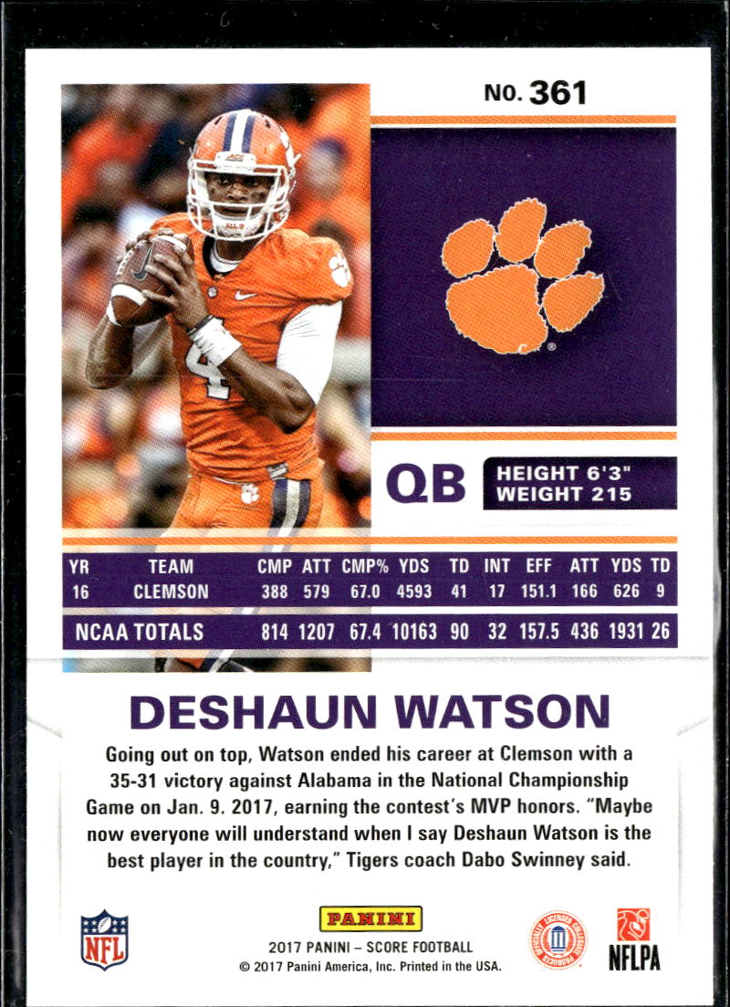 Deshaun Watson 2017 Score Rookie RC  Clemson Tigers