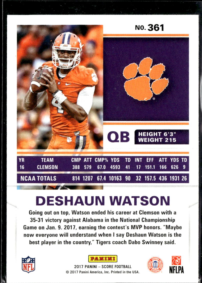 Deshaun Watson 2017 Score Rookie RC  Clemson Tigers