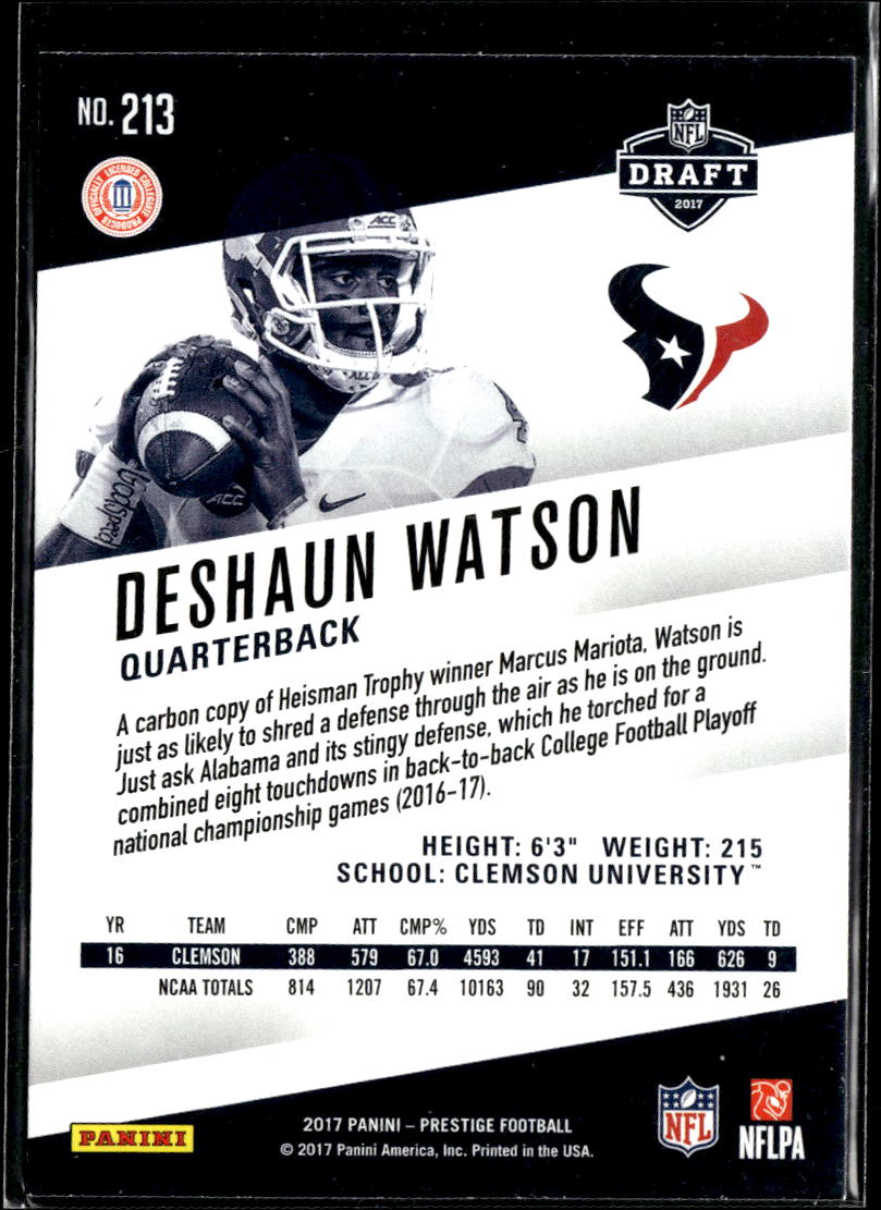 Deshaun Watson 2017 Panini Prestige Rookie RC Houston Texans