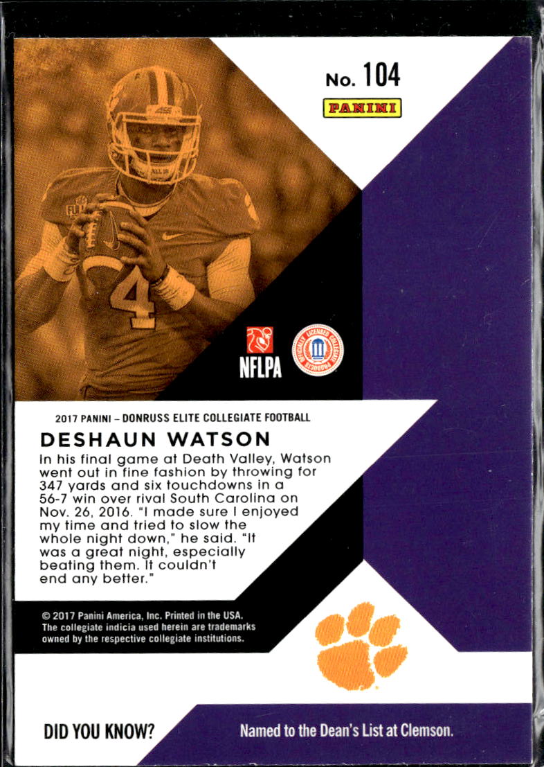 Deshaun Watson 2017 Elite Rookie RC Clemson Tigers
