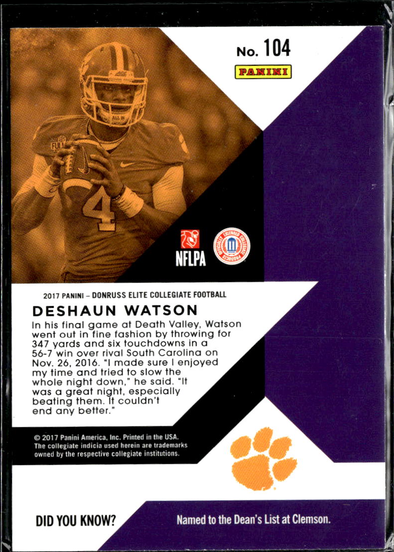 Deshaun Watson 2017 Elite Rookie RC Clemson Tigers