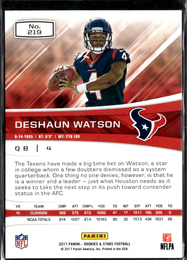 Deshaun Watson 2017 Rookies & Stars RC Rookie Houston Texans