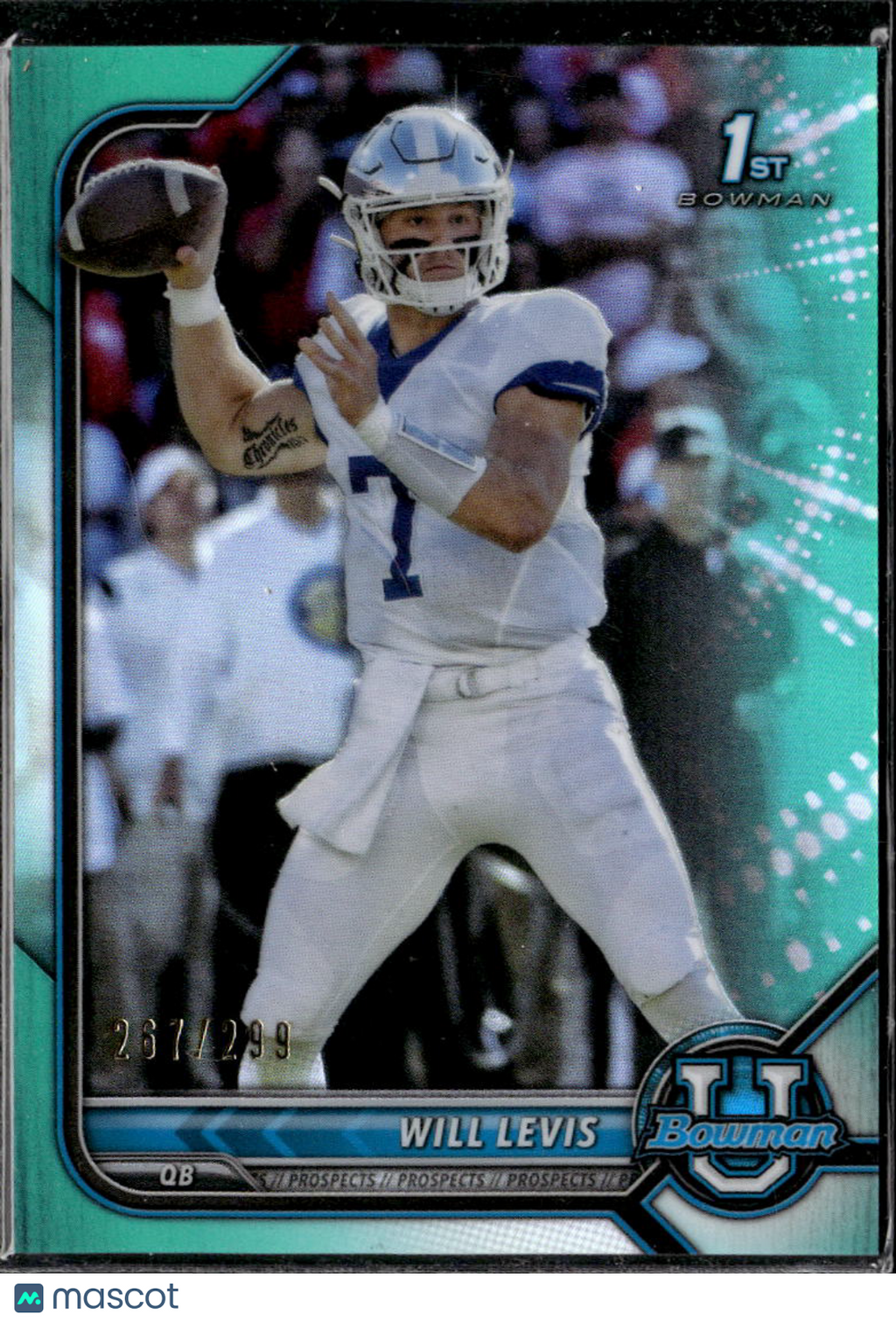 Will Levis 2022 Bowman University 1st Aqua RC /299 Kentucky Wildcats Titans