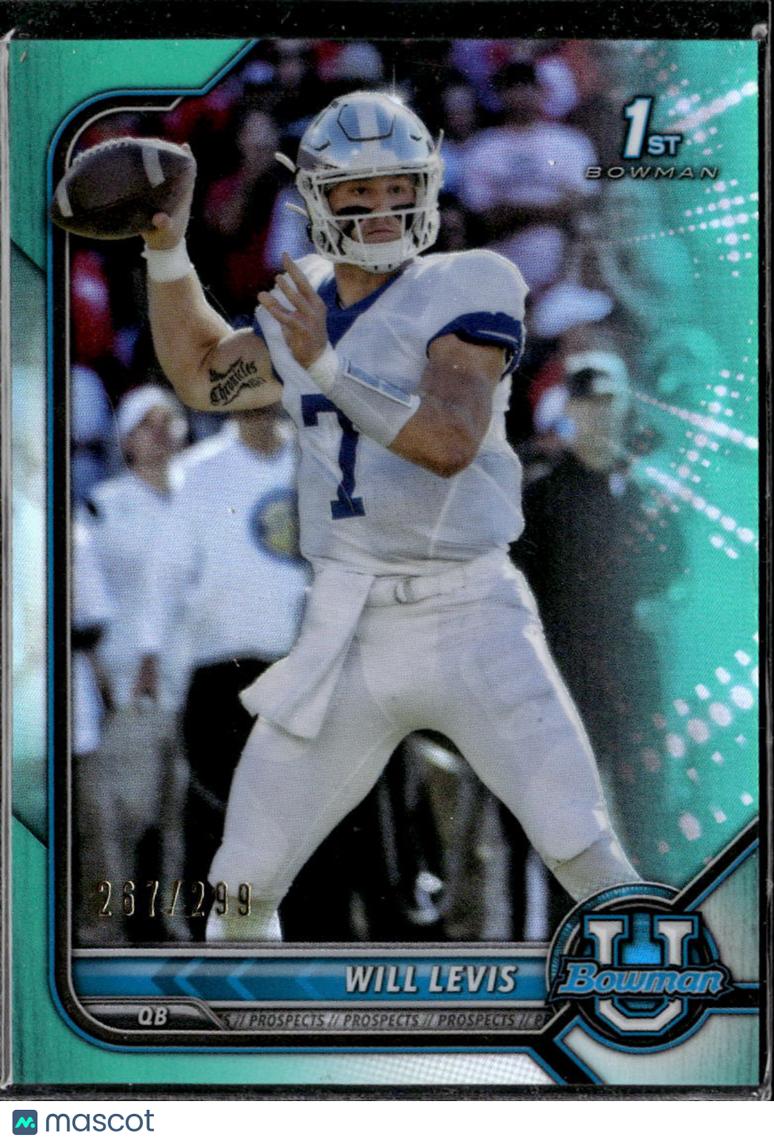 Will Levis 2022 Bowman University 1st Aqua RC /299 Kentucky Wildcats Titans