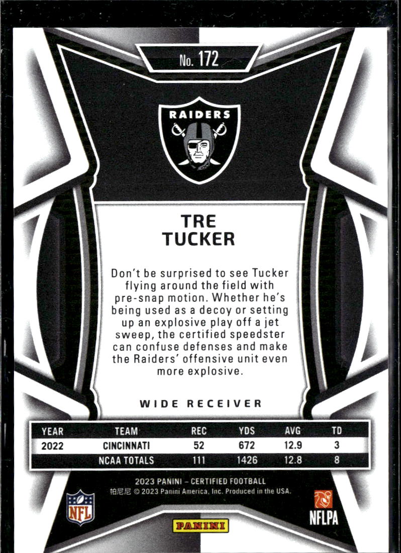 Tre Tucker 2023 Certified Mirror Silver Rookie RC 166/325 Las Vegas Raiders