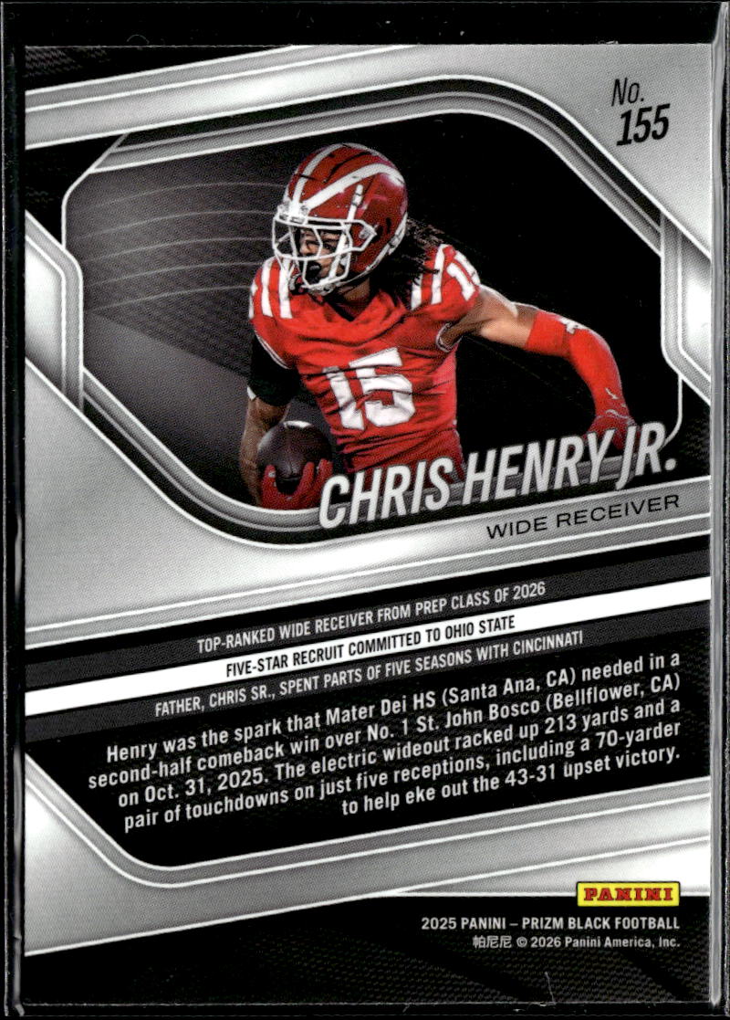 Chris Henry Jr. 2025 Prizm Black Rookie RC Ohio State Mater Dei Monarchs
