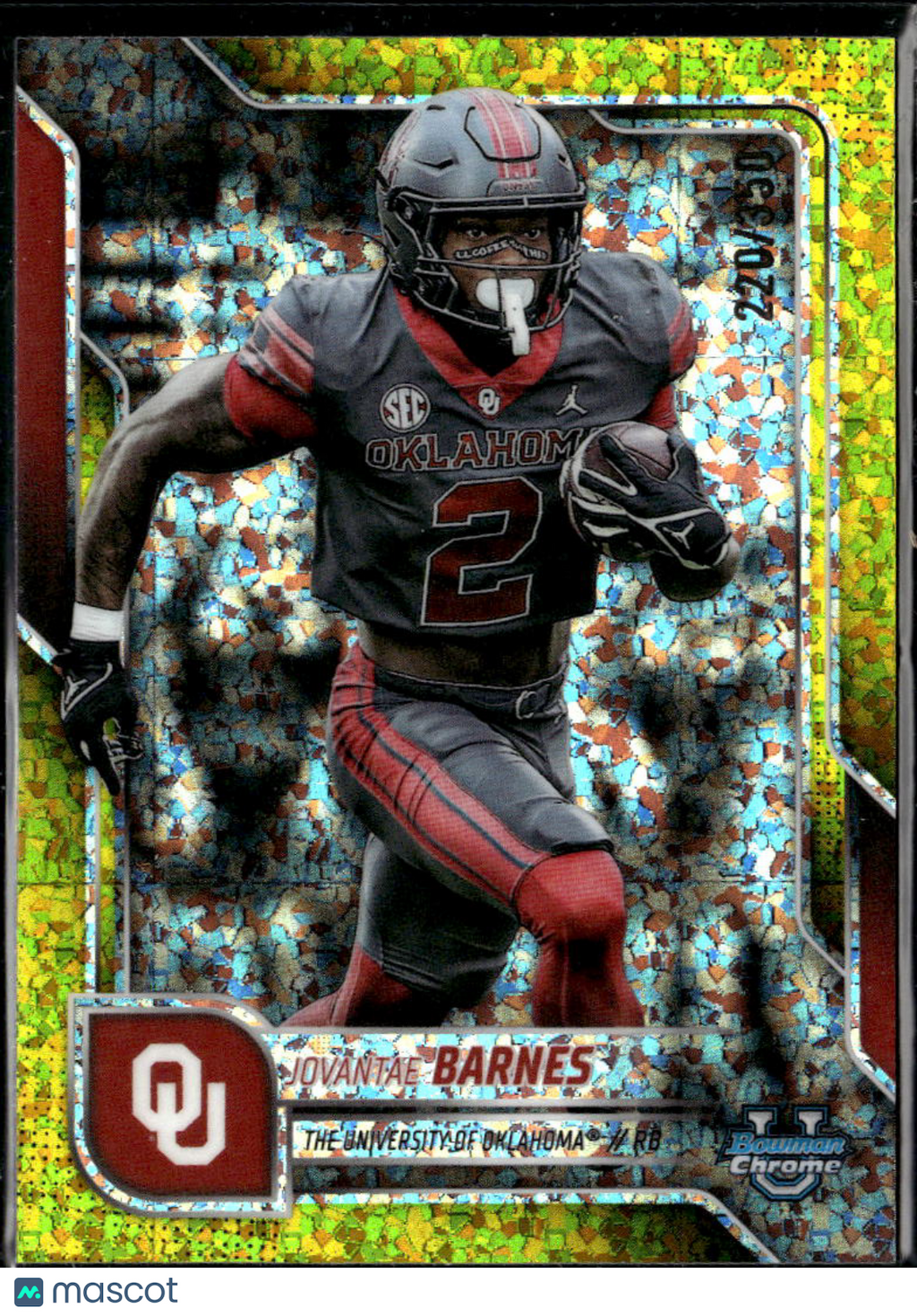 Jovantae Barnes 2025 Bowman Chrome Yellow Diamond /350 Oklahoma Sooners