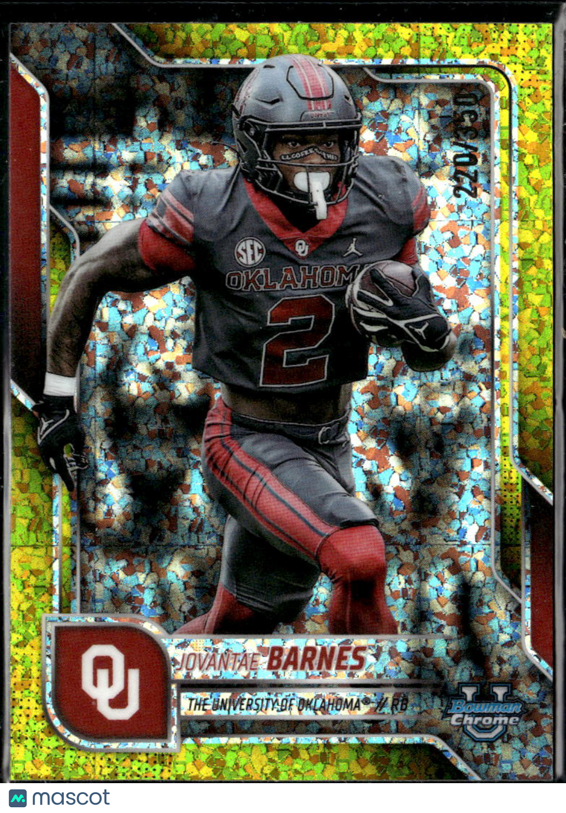 Jovantae Barnes 2025 Bowman Chrome Yellow Diamond /350 Oklahoma Sooners
