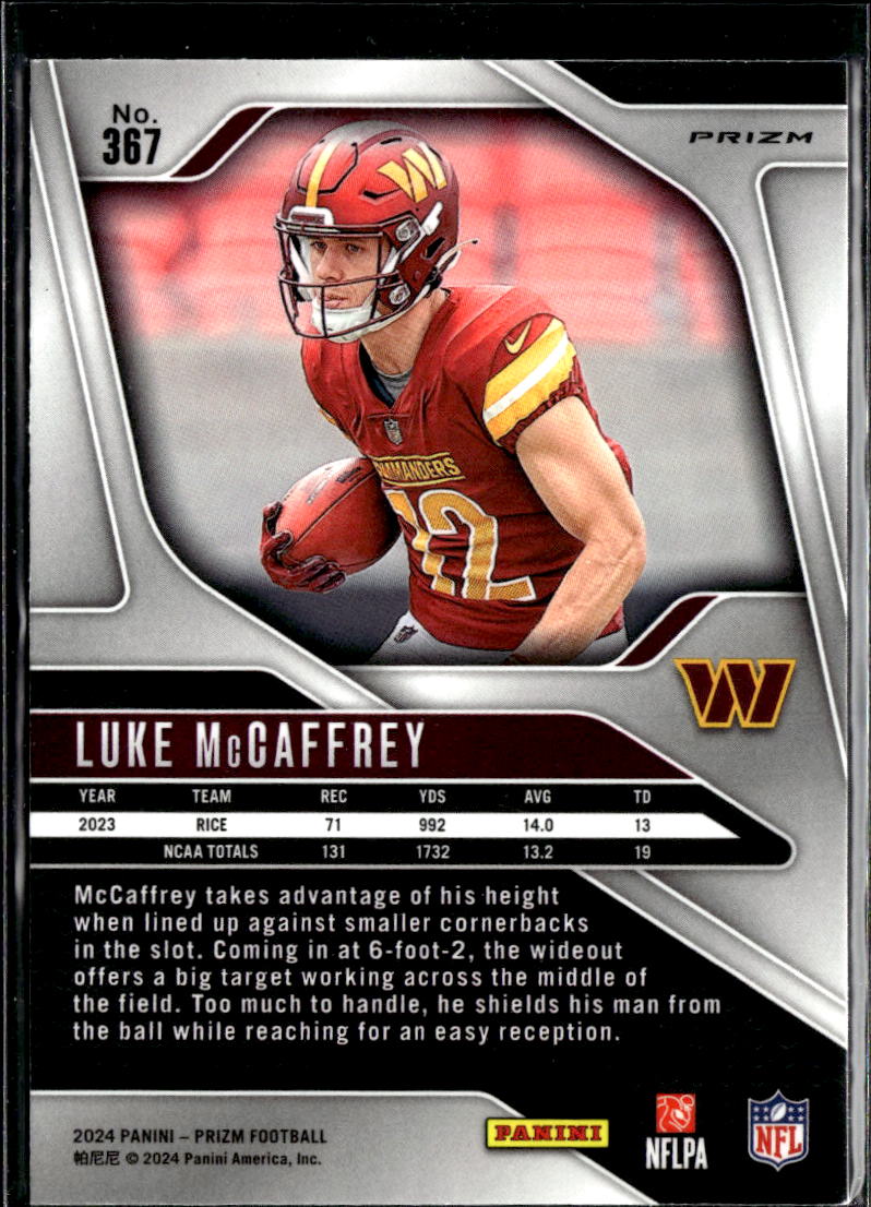 Luke McCaffrey 2024 Panini Prizm Silver Prizm Rookie RC Washington Commanders