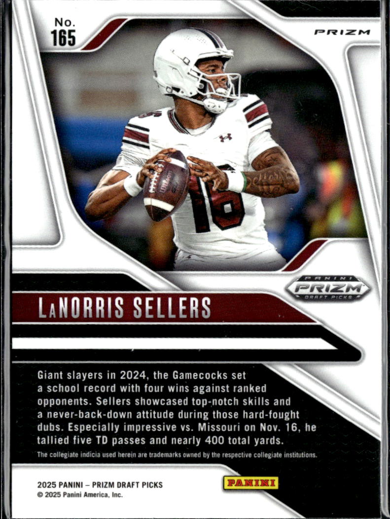 LaNorris Sellers 2025 Prizm Draft Picks Red Wave RC Rookie South Carolina