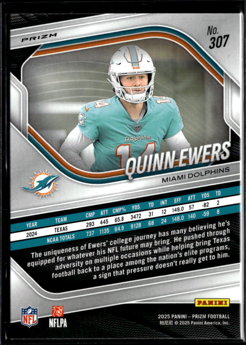Quinn Ewers 2025 Panini Prizm RC White Disco Rookie Longhorns Miami Dolphins