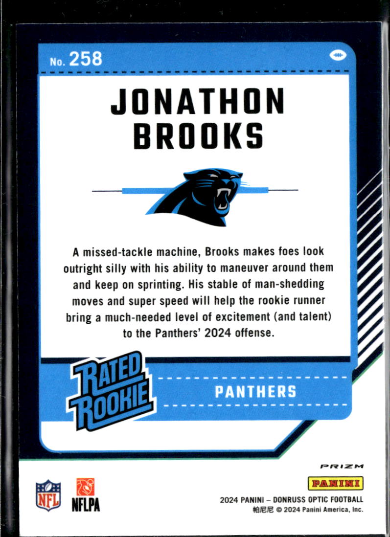 Jonathon Brooks 2024 Optic Rated Rookie RC Purple Shock Carolina Panthers