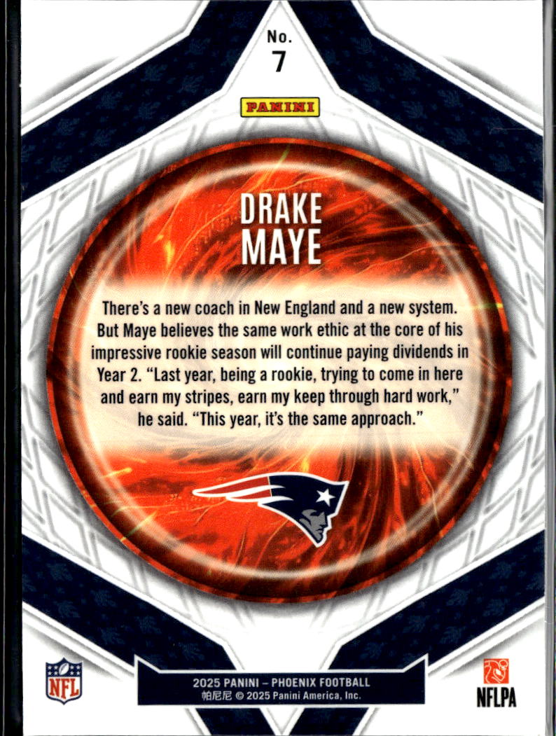 Drake Maye 2025 Phoenix Football Paragon New England Patriots