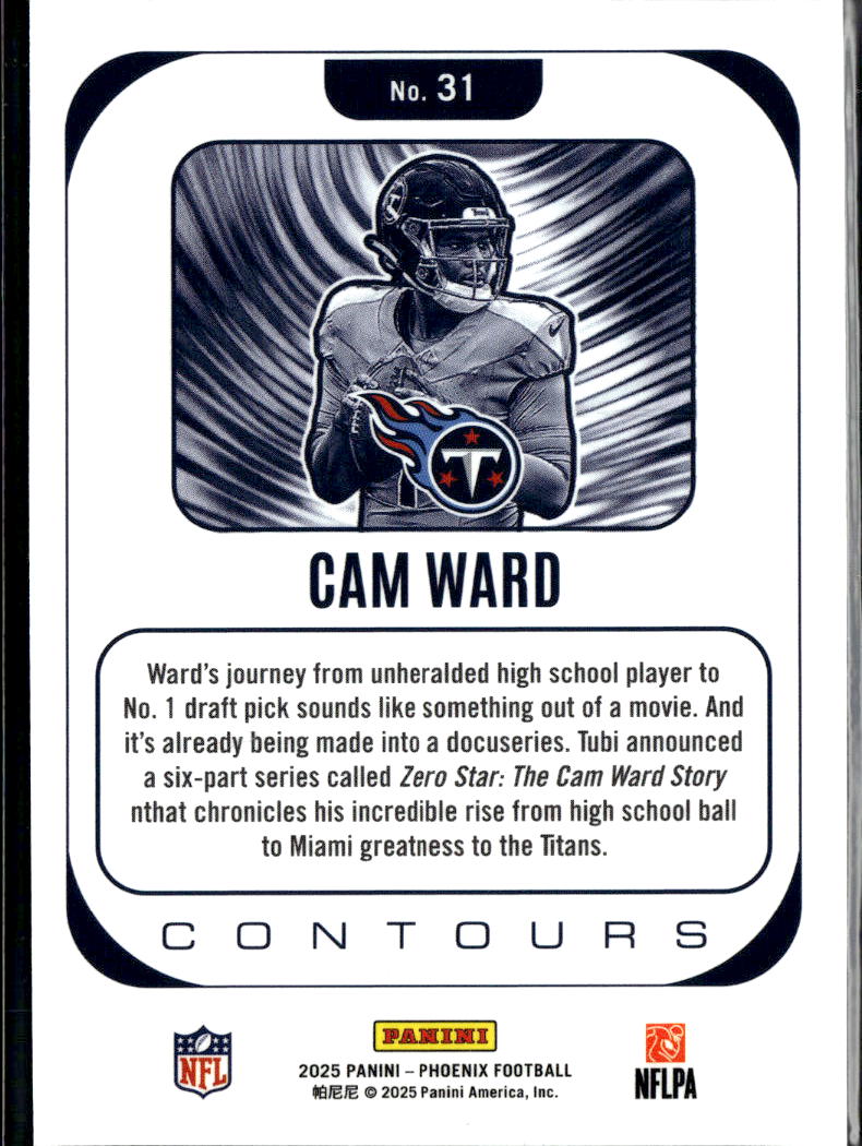 Cam Ward 2025 Phoenix Contours Rookie RC Tennessee Titans