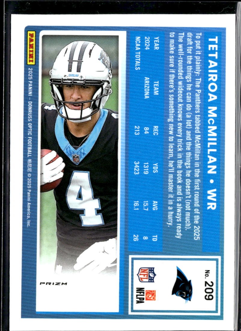 Tetairoa McMillan 2025 Optic Rated Rookie Blue Hyper Carolina Panthers