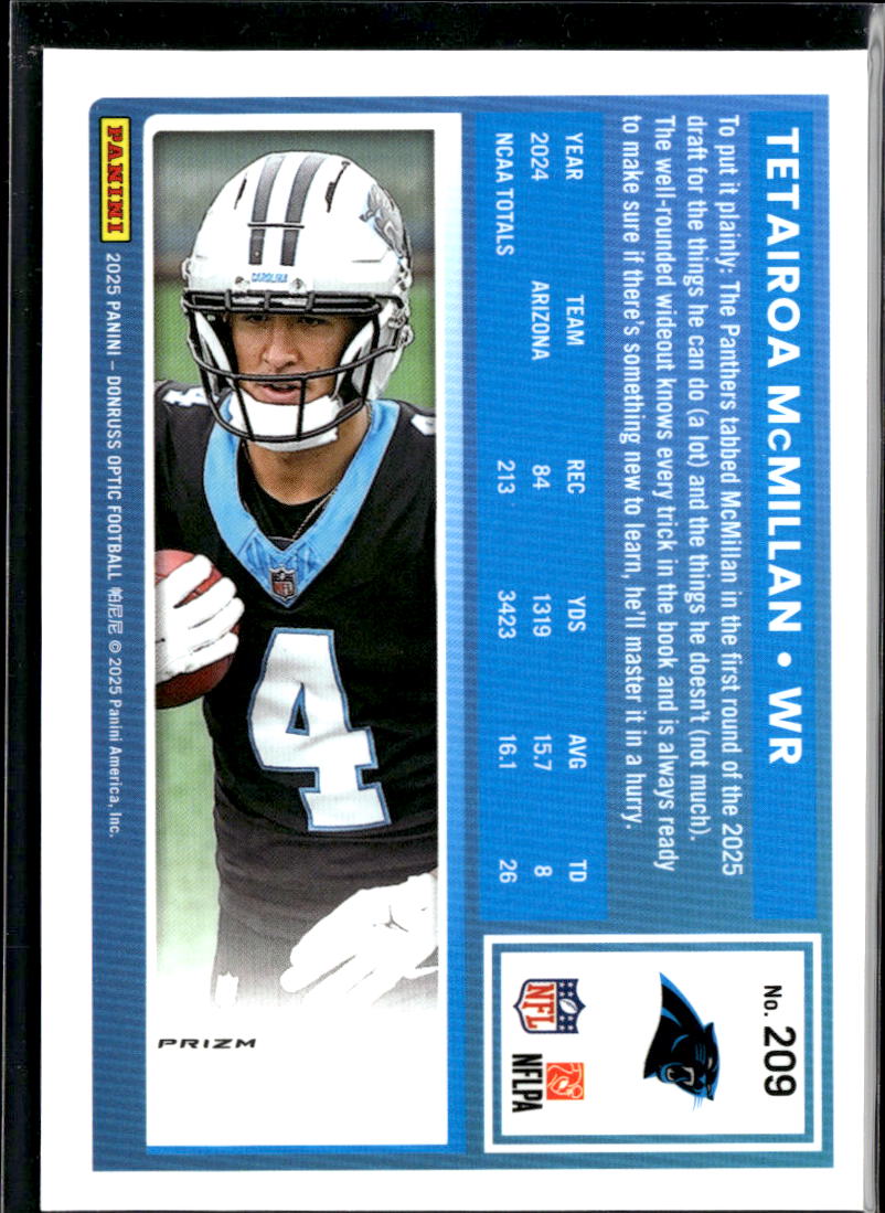 Tetairoa McMillan 2025 Optic Rated Rookie Blue Hyper Carolina Panthers