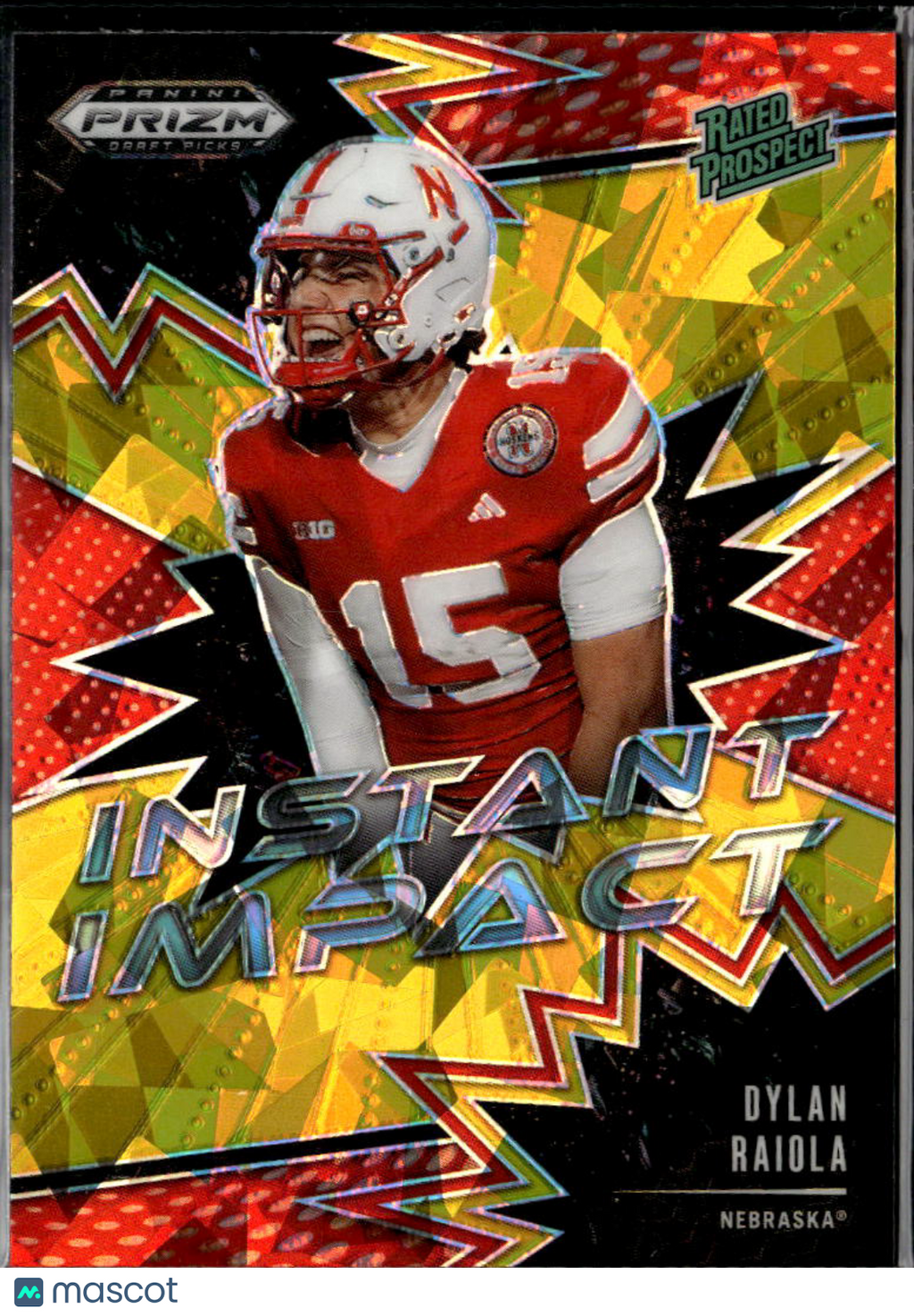 Dylan Raiola 2025 Prizm Draft Instant Impact GOLD Ice RC Nebraska Cornhuskers