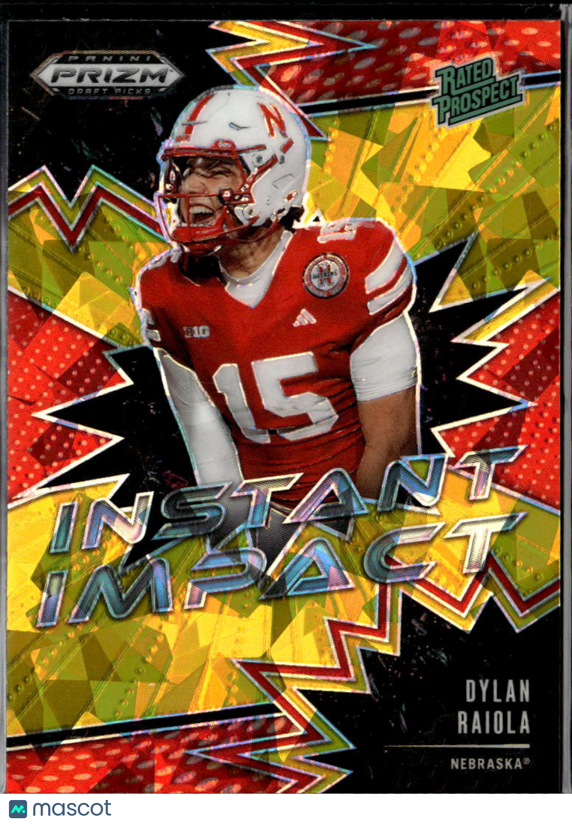 Dylan Raiola 2025 Prizm Draft Instant Impact GOLD Ice RC Nebraska Cornhuskers