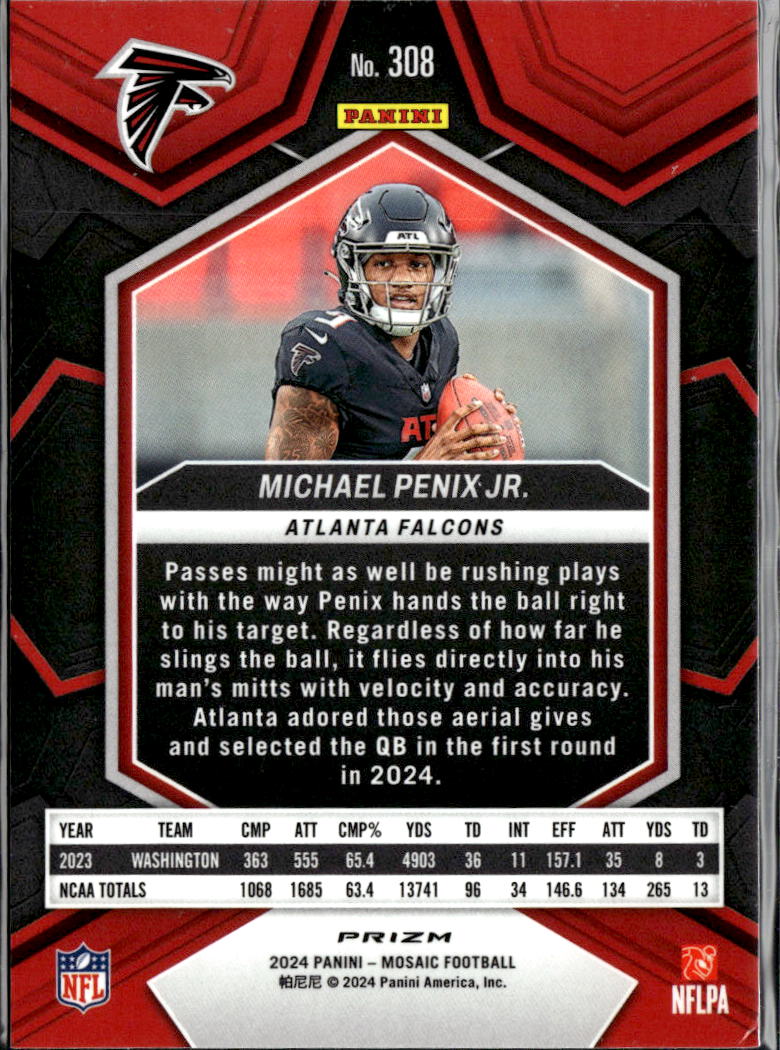Michael Penix Jr. 2024 Mosaic Mosaics Prizm Rookie RC Atlanta Falcons