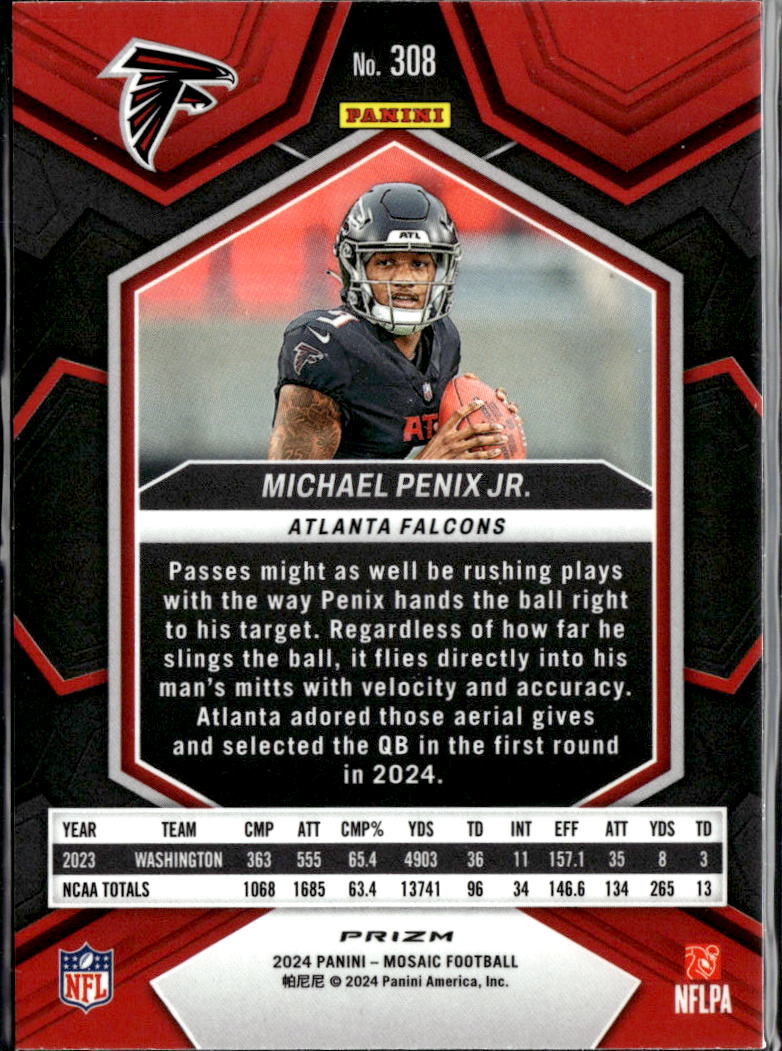 Michael Penix Jr. 2024 Mosaic RC Blue Reactive Atlanta Falcons