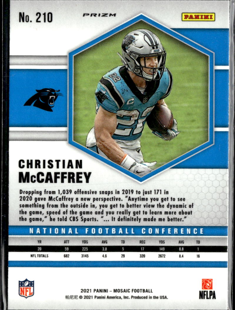 Christian McCaffrey 2021 Mosaic Blue Reactive Prizm Carolina Panthers