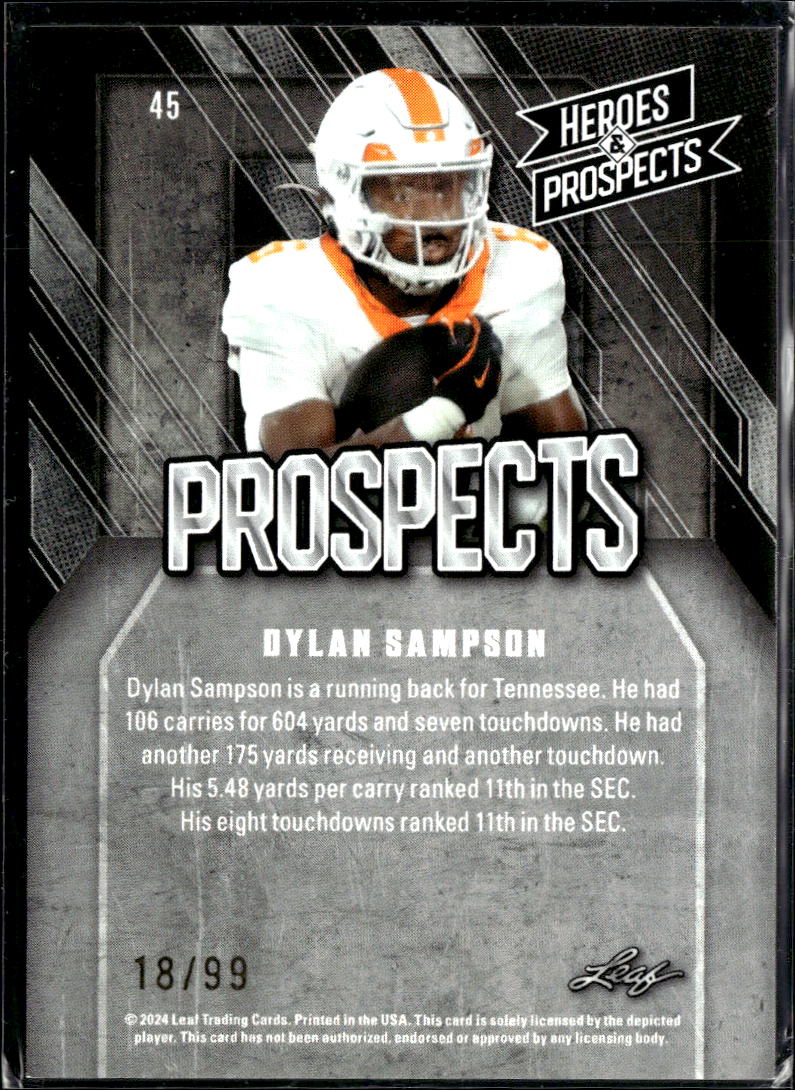 Dylan Sampson 2024 Leaf Heroes & Prospects RC 18/99 Tennessee Volunteers
