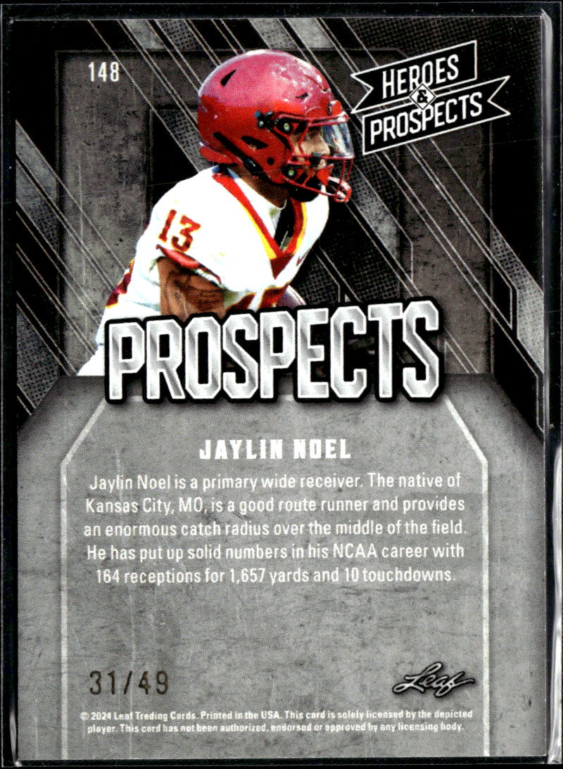 Jaylin Noel 2024 Leaf Heroes & Prospects RC Rookie Texans 31/49