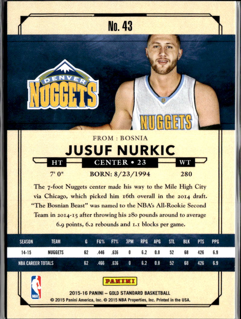 Jusuf Nurkic 2015-16 Gold Standard 222/299 Denver Nuggets