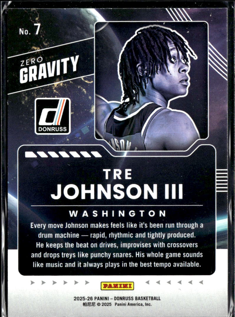 Tre Johnson III 2025 Donruss Zero Gravity Red RC 7/75 Wizards