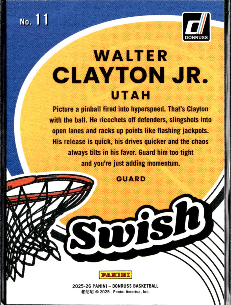 Walter Clayton Jr. 2025 Donruss Swish RC Rokie 66/125 Utah Utes