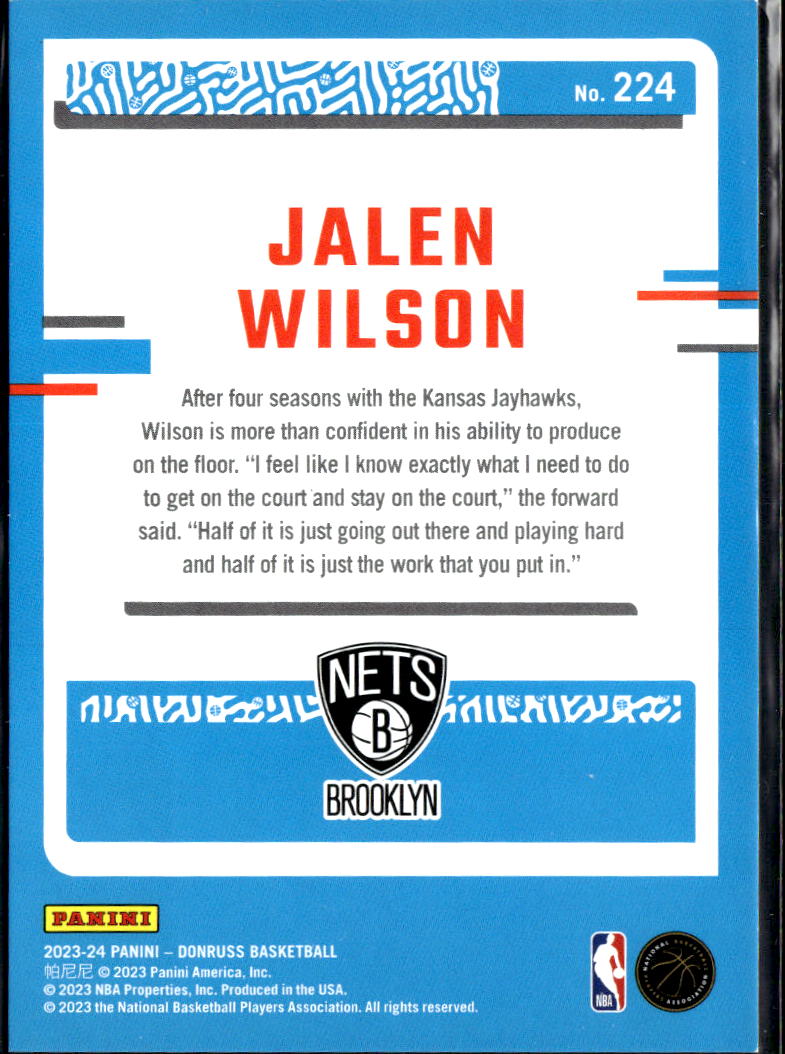 Jalen Wilson 2023 Donruss Rated Rookie Blue 7/49 Brooklyn Nets
