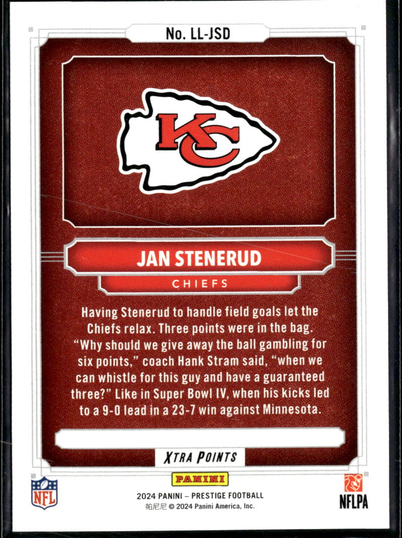Jan Stenerud 2024 Prestige Living Legends Xtra Points 32/50 Kansas City Chiefs