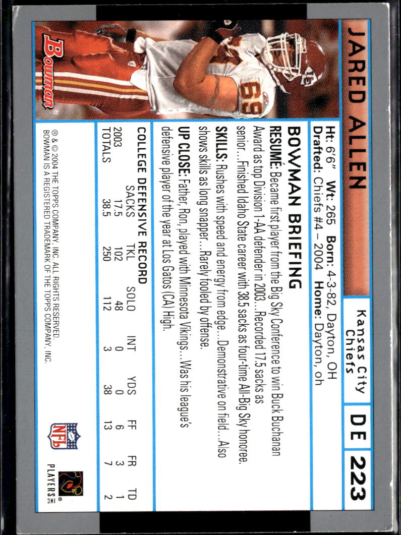 Jared Allen 2004 Bowman Rookie RC Vikings Kansas City Chiefs