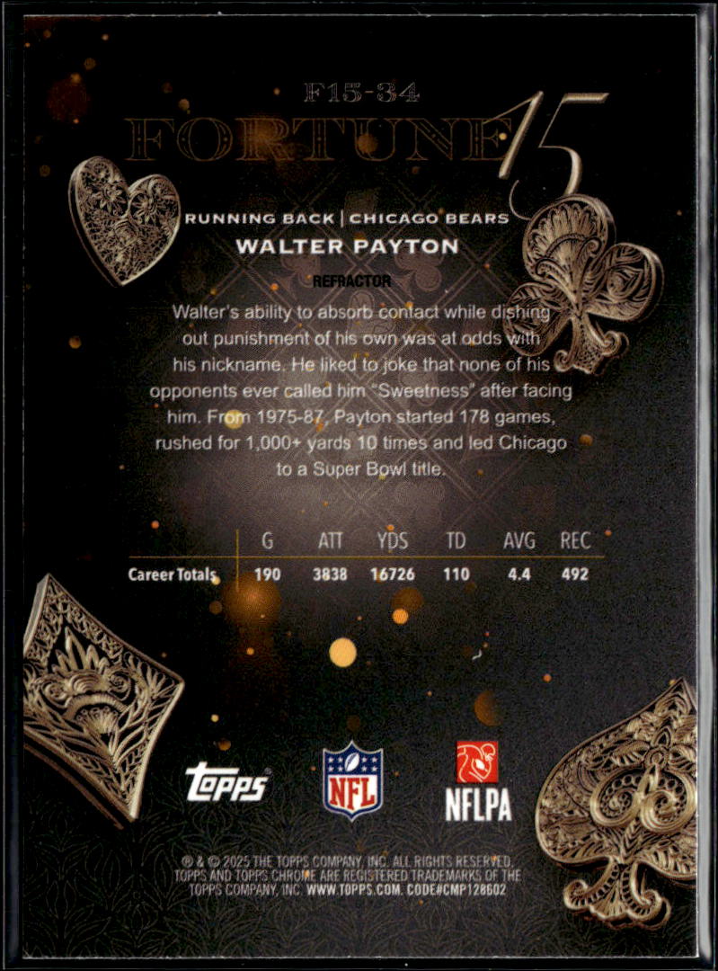 Walter Payton 2025 Topps Chrome Fortune 15 Refractor Chicago Bears