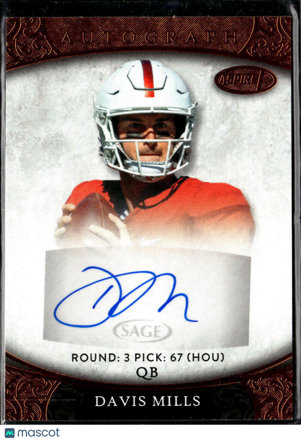 Davis Mills 2021 SAGE Aspire Auto Autograph Rookie RC Houston Texans