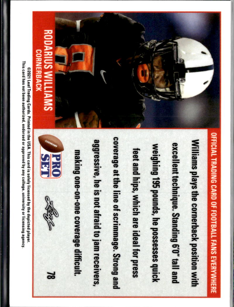 Rodarius Williams 2021 Leaf Pro Set RC Orange Rookie Oklahoma State OSU 7/7
