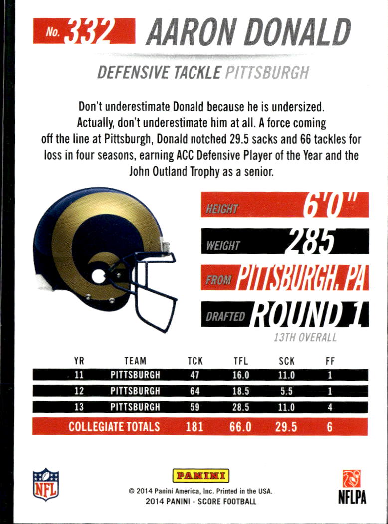Aaron Donald 2014 Score RC Rookie Los Angeles Rams