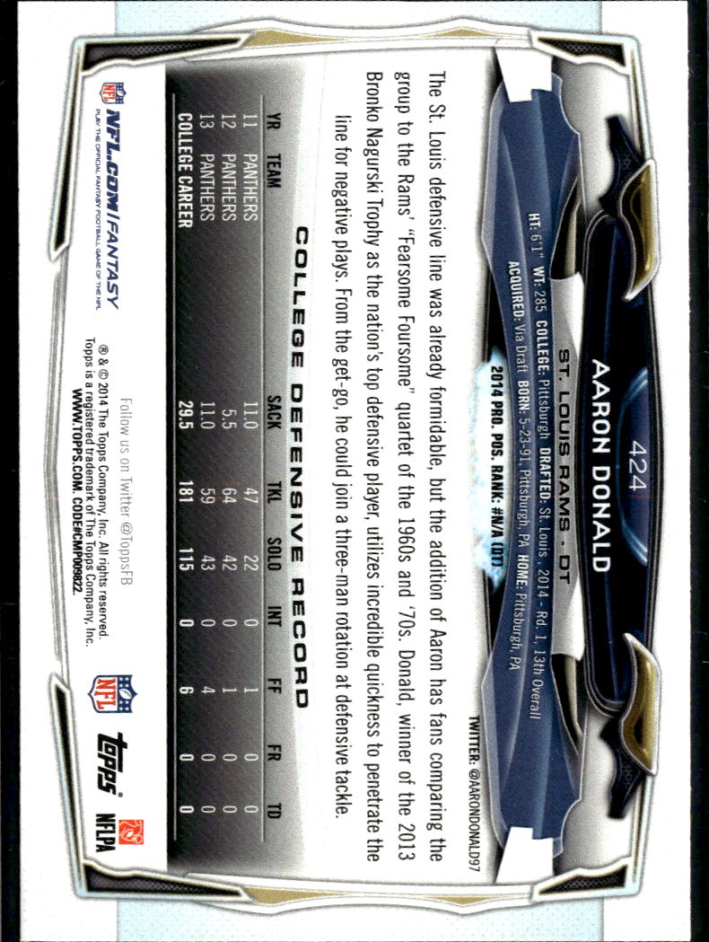 Aaron Donald 2014 Topps RC Rookie Los Angeles Rams