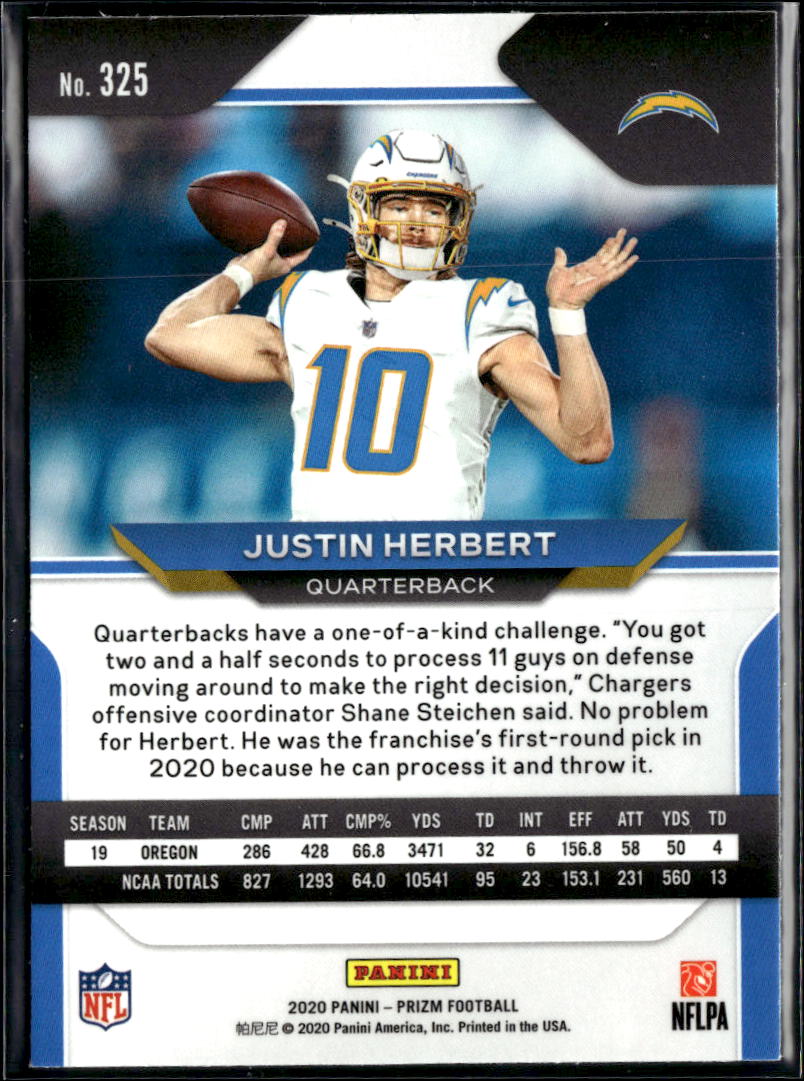 Justin Herbert 2020 Prizm RC Rookie #325 Los Angeles Chargers