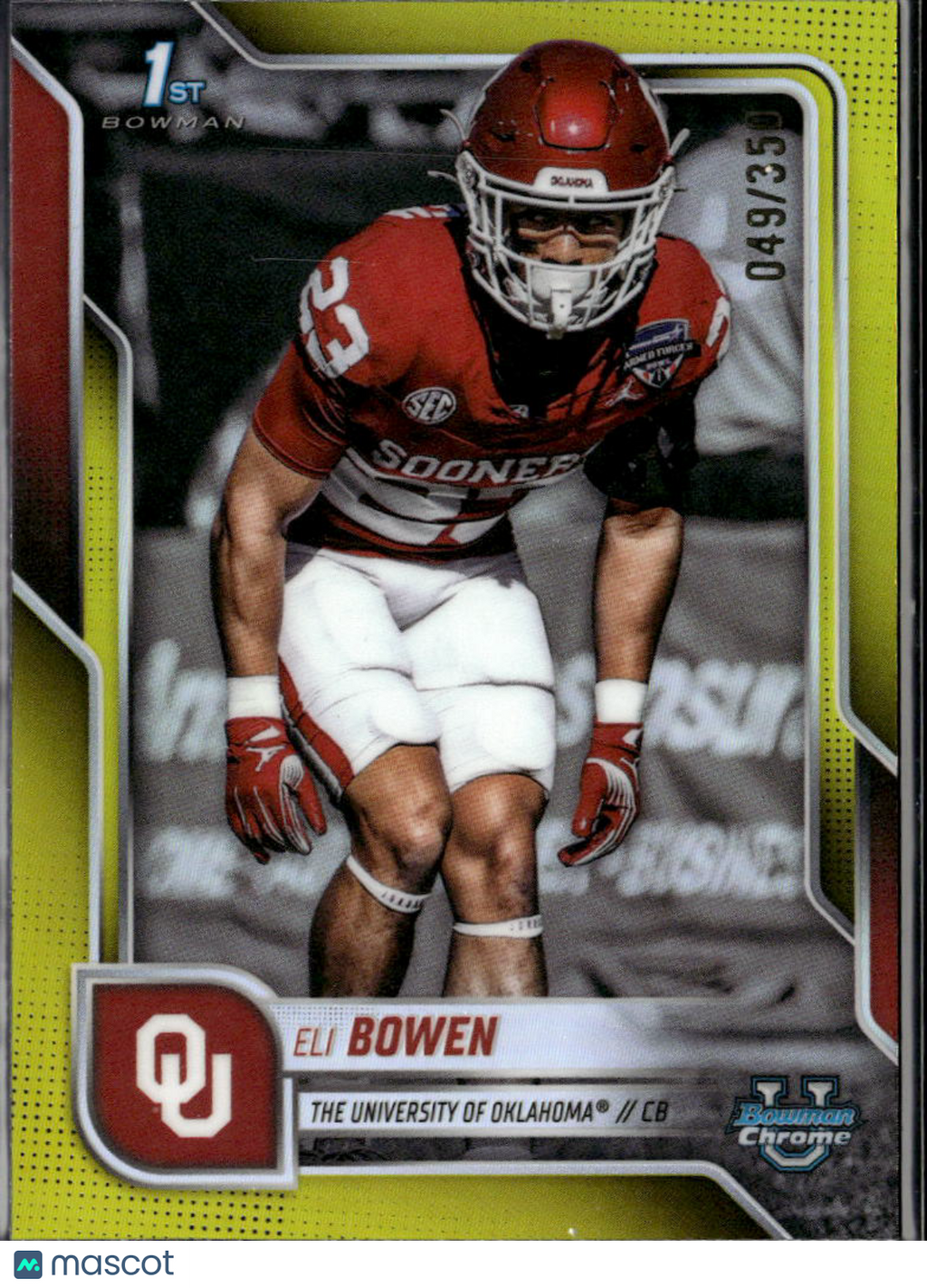 Eli Bowen 2025 Bowman Chrome Yellow Refractor /350 Oklahoma Sooners