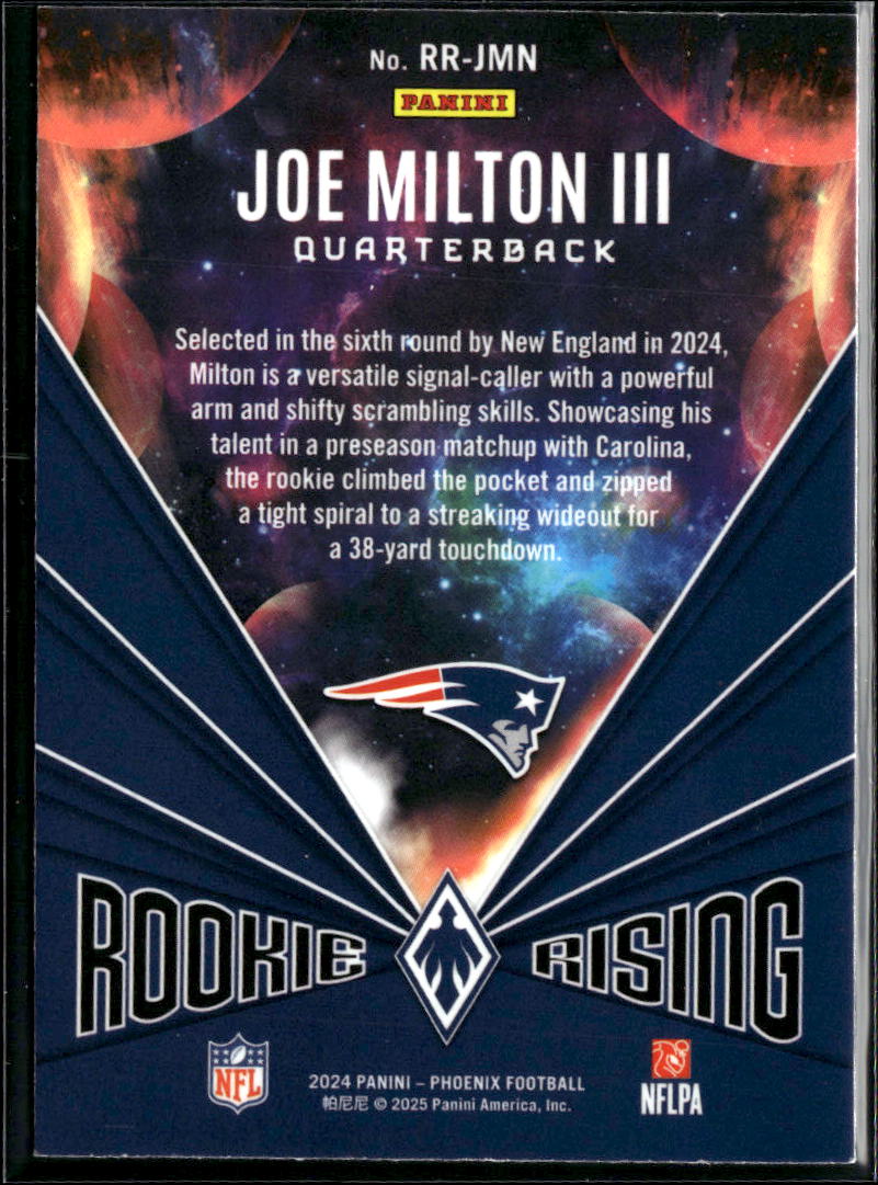 Joe Milton III 2025 Phoenix Rookie Rising Lazer RC New England Patriots