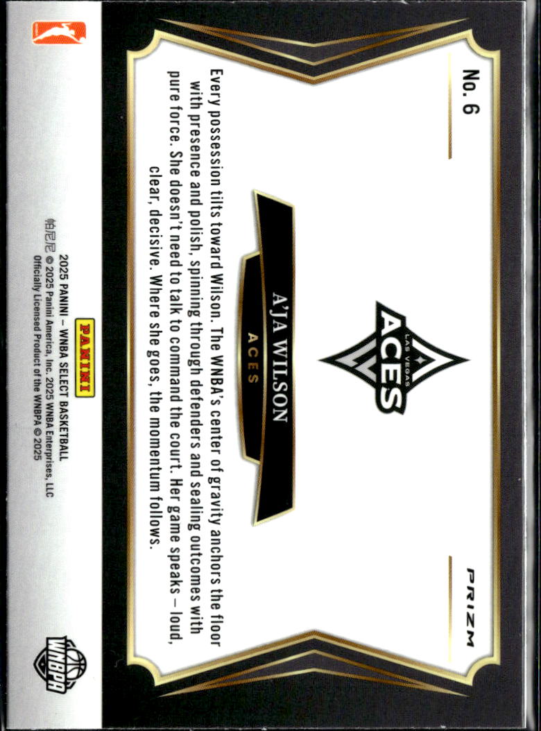 A'ja Wilson 2025 Panini Select WNBA Shock Prizm Las Vegas Aces