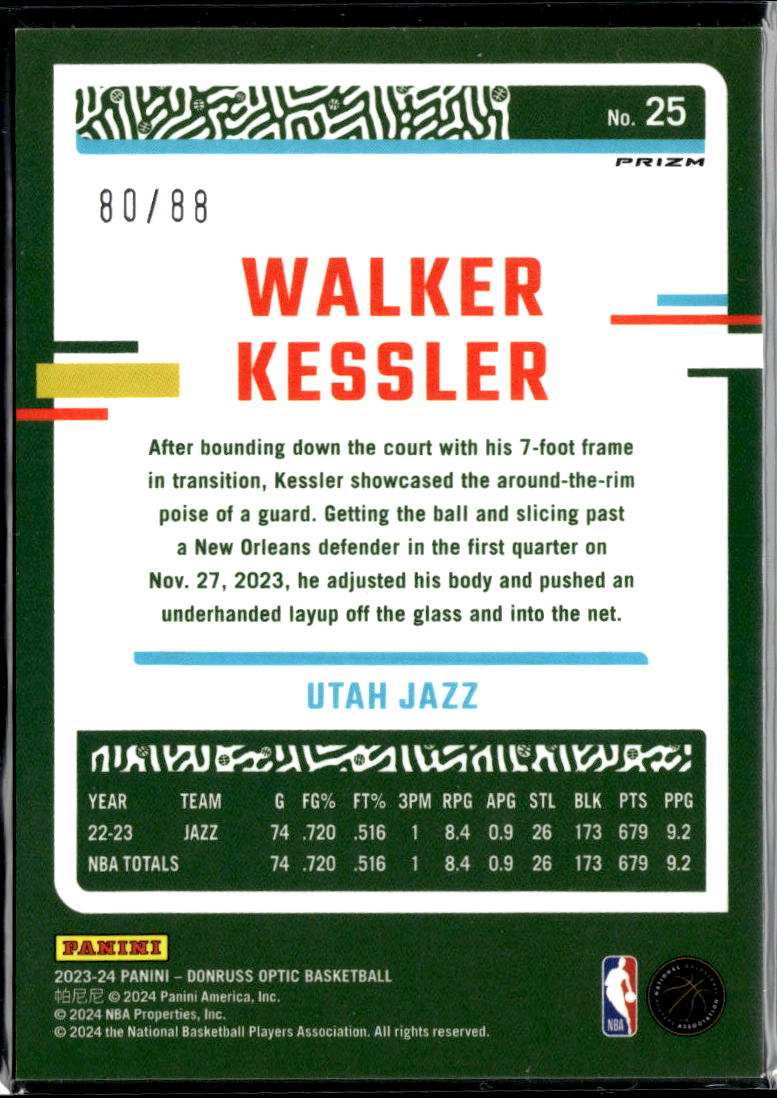 Walker Kessler 2023-24 Optic Red Choice Prizm 80/88 Utah Jazz