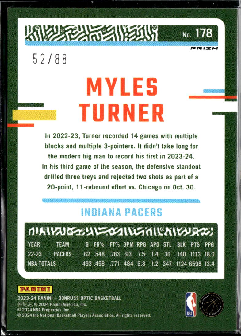 Myles Turner 2023-24 Optic Red Choice Prizm 52/88 Indiana Pacers