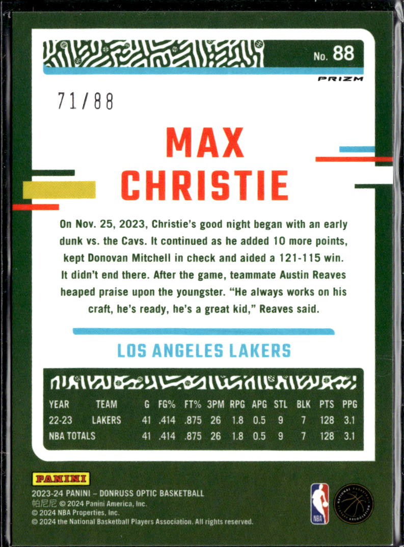 Max Christie 2023-24 Optic Red Choice Prizm 71/88 Los Angeles Lakers