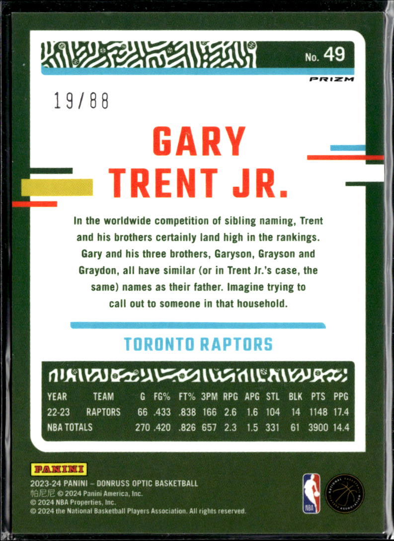 Gary Trent Jr. 2023-24 Optic Red Choice 19/88 Toronto Raptors