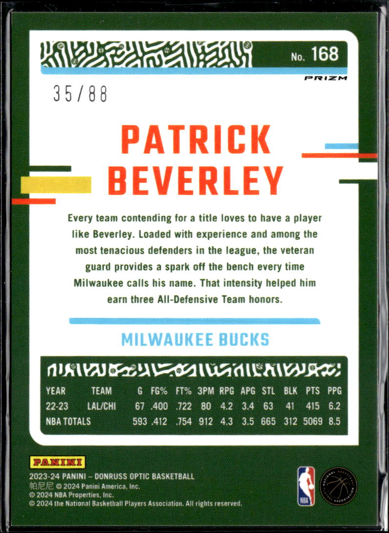 Patrick Beverley 2023-24 Optic Red Choice 35/88 Milwaukee Bucks