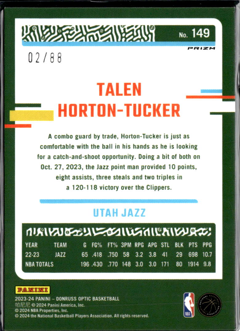 Talen Horton-Tucker 2023-24 Optic Red Choice 2/88 Utah Jazz
